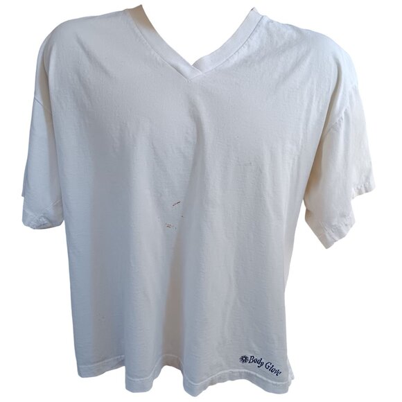 Vintage Men's Large T-shirt Trashed 90's Body Glove V-Neck Embroidered Logo - Picture 1 of 6